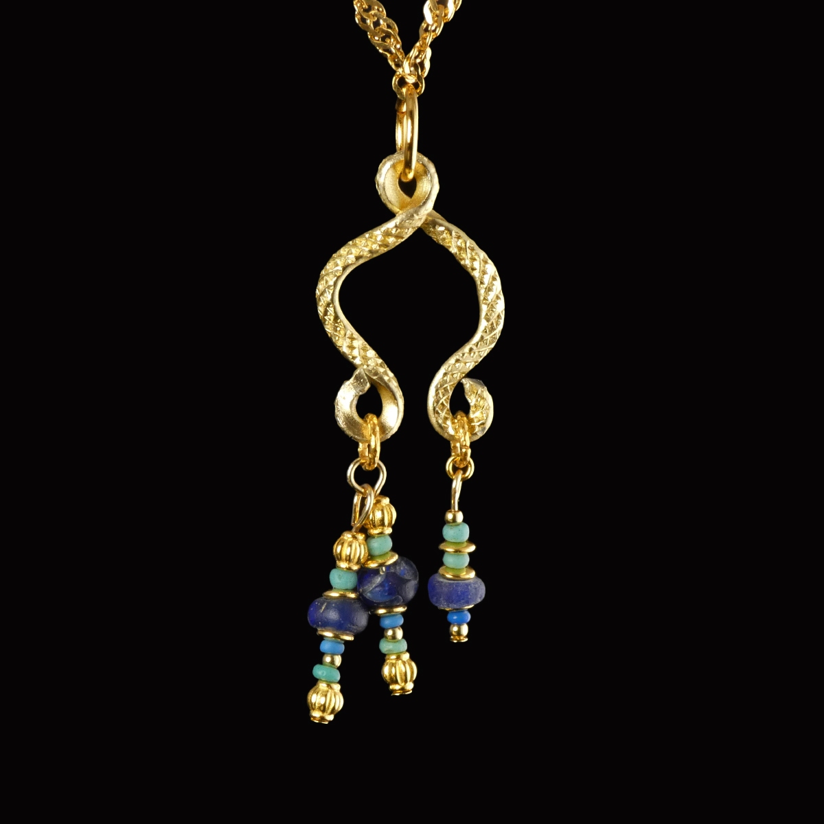 Necklace with Ancient Roman Blue and Turquoise Glass Beads