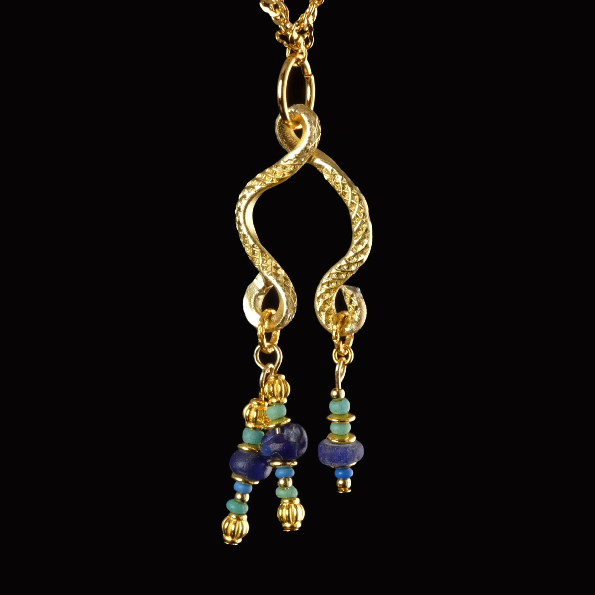 Necklace with Ancient Roman Blue and Turquoise Glass Beads