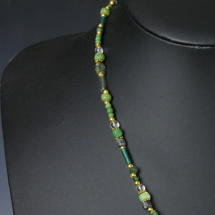 Necklace with Ancient Roman Green Glass and Stone Beads