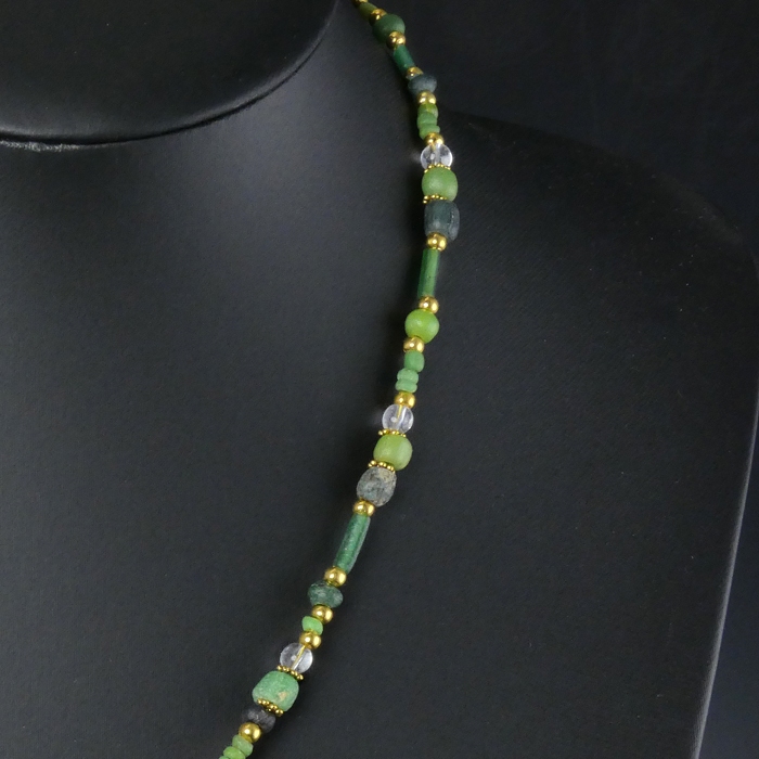 Necklace with Ancient Roman Green Glass and Stone Beads