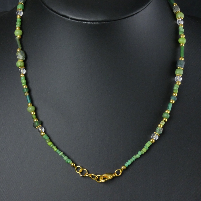 Necklace with Ancient Roman Green Glass and Stone Beads
