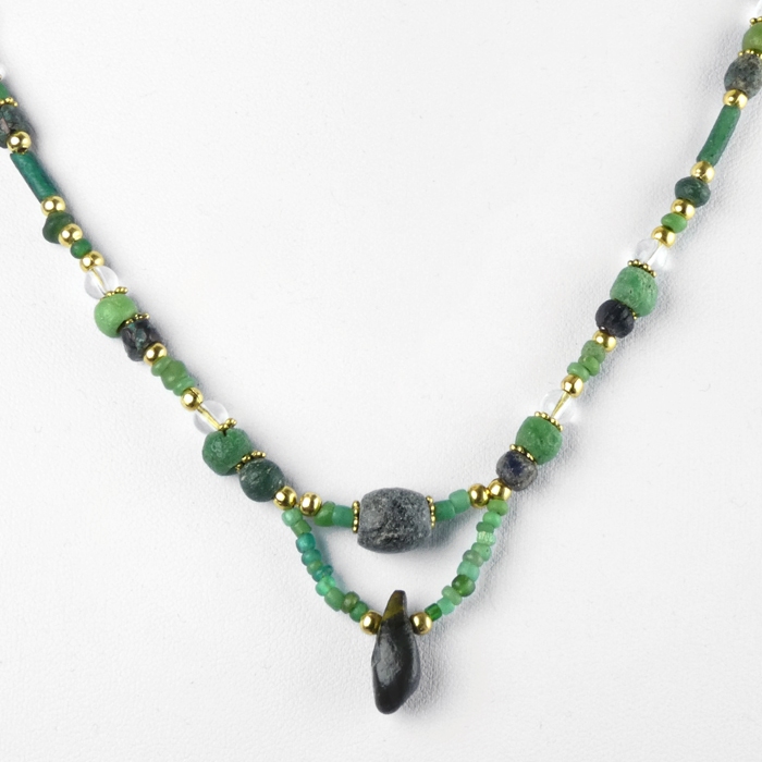 Necklace with Ancient Roman Green Glass and Stone Beads