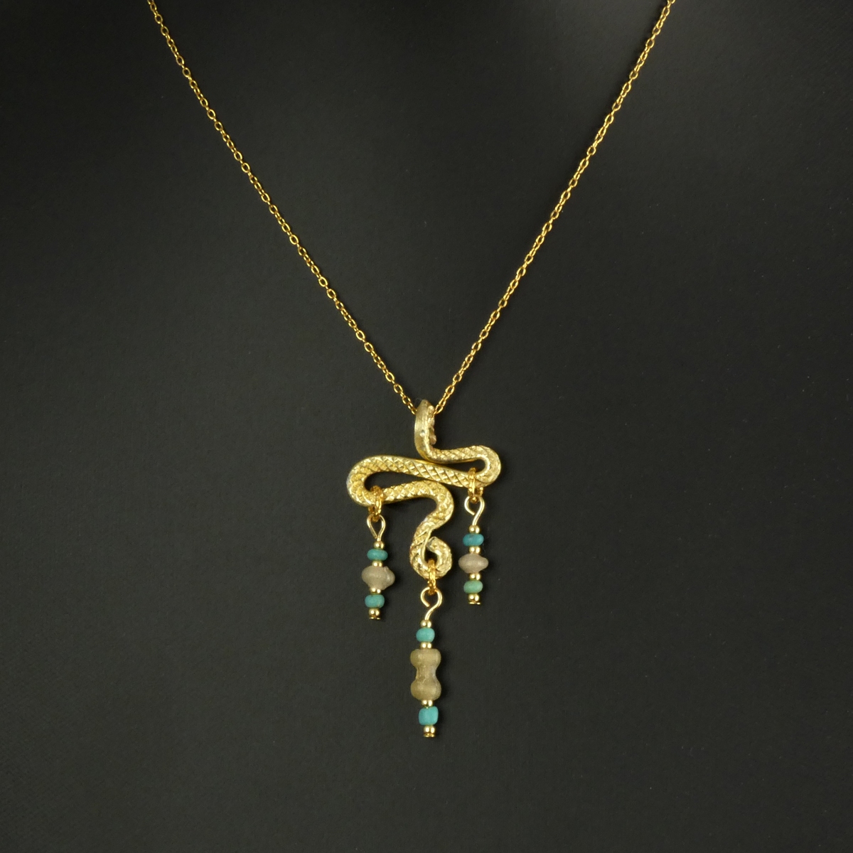 Necklace with Ancient Roman Turquoise and Semi-Translucent Glass Beads