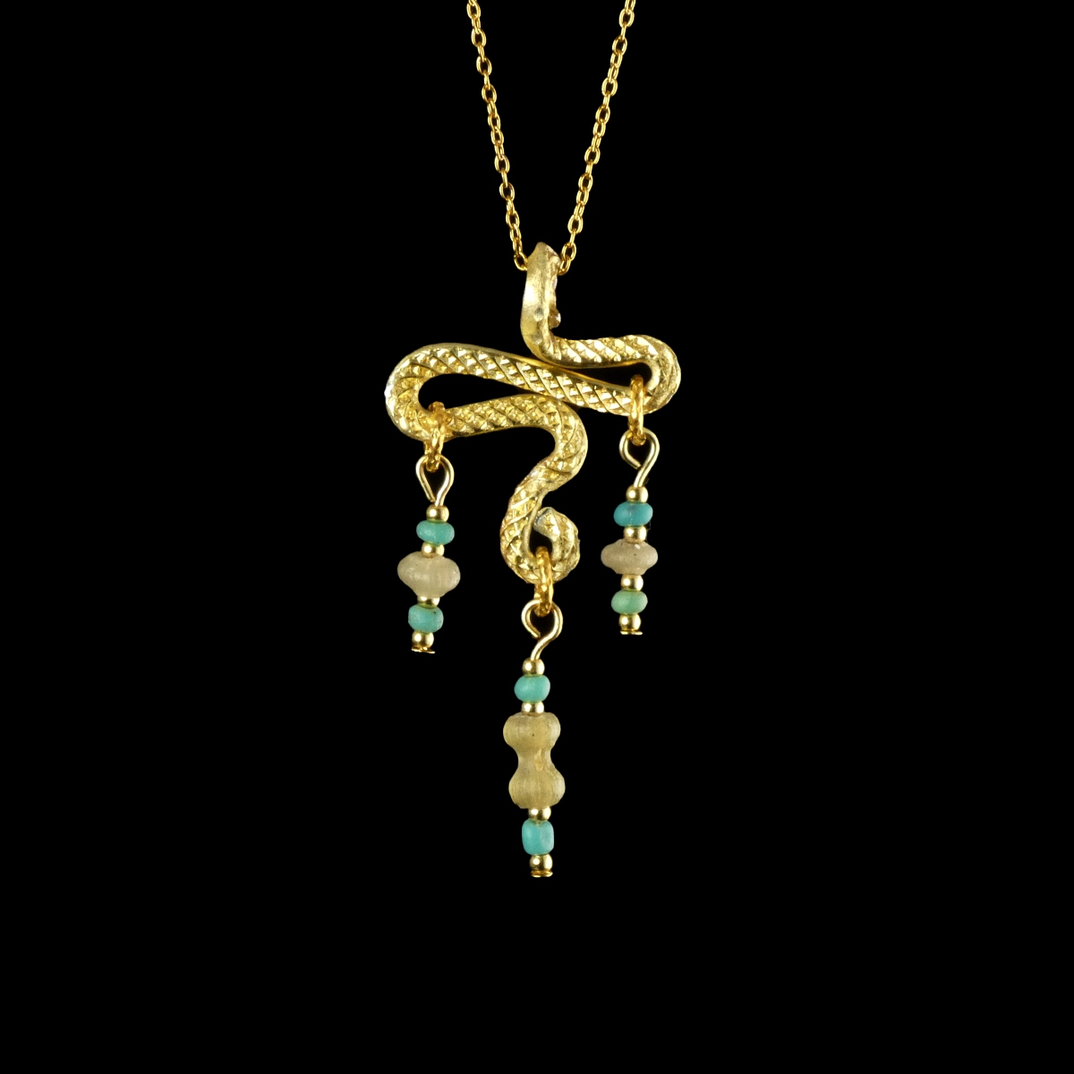 Necklace with Ancient Roman Turquoise and Semi-Translucent Glass Beads