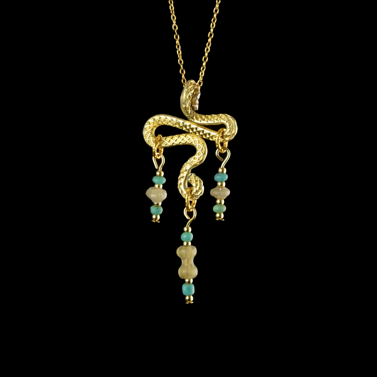 Necklace with Ancient Roman Turquoise and Semi-Translucent Glass Beads