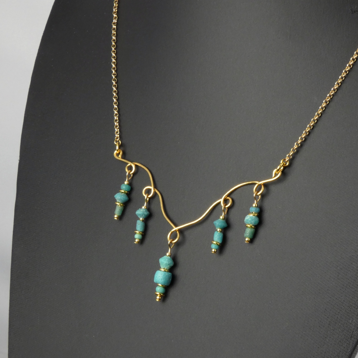 Necklace with Ancient Roman Turquoise Glass Beads