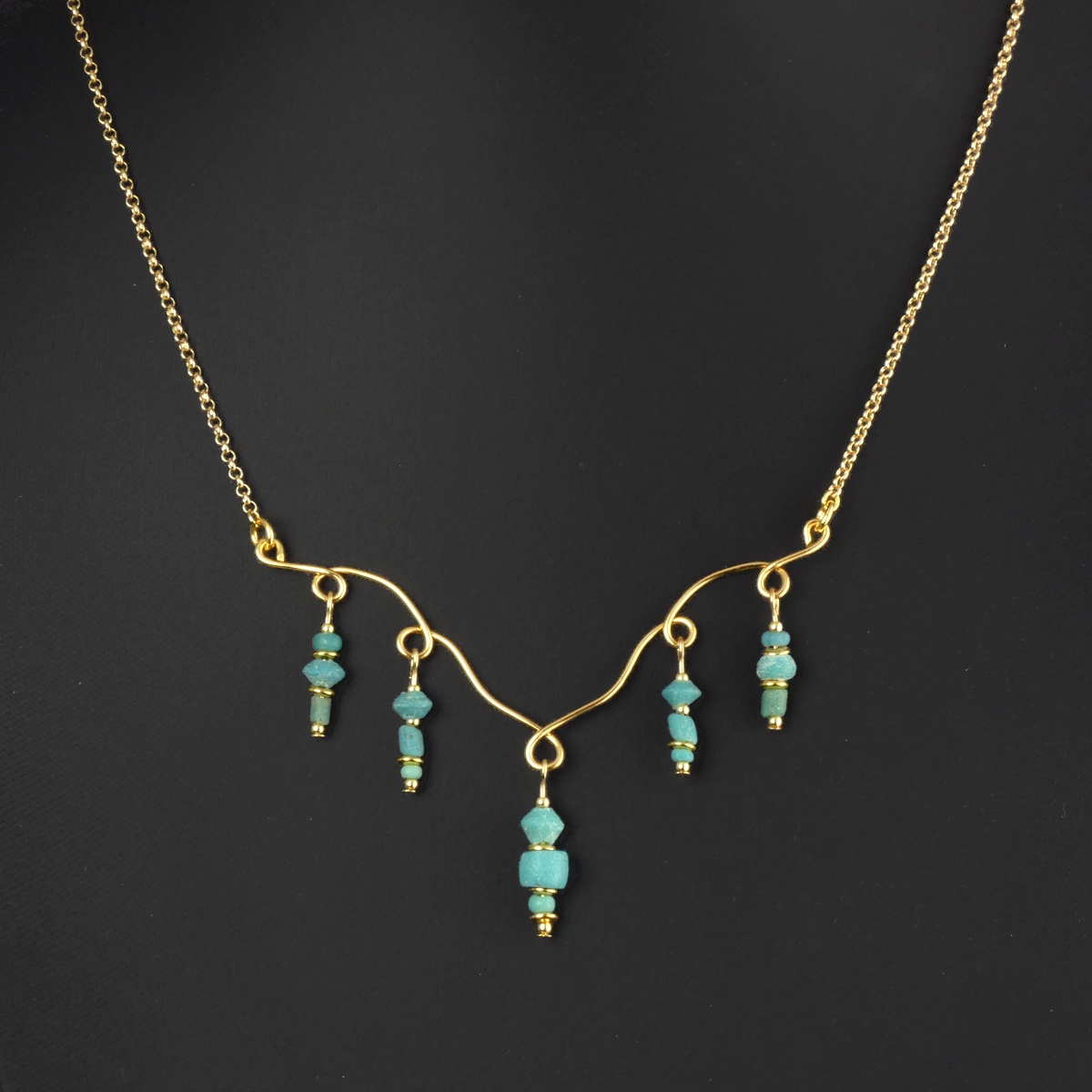 Necklace with Ancient Roman Turquoise Glass Beads