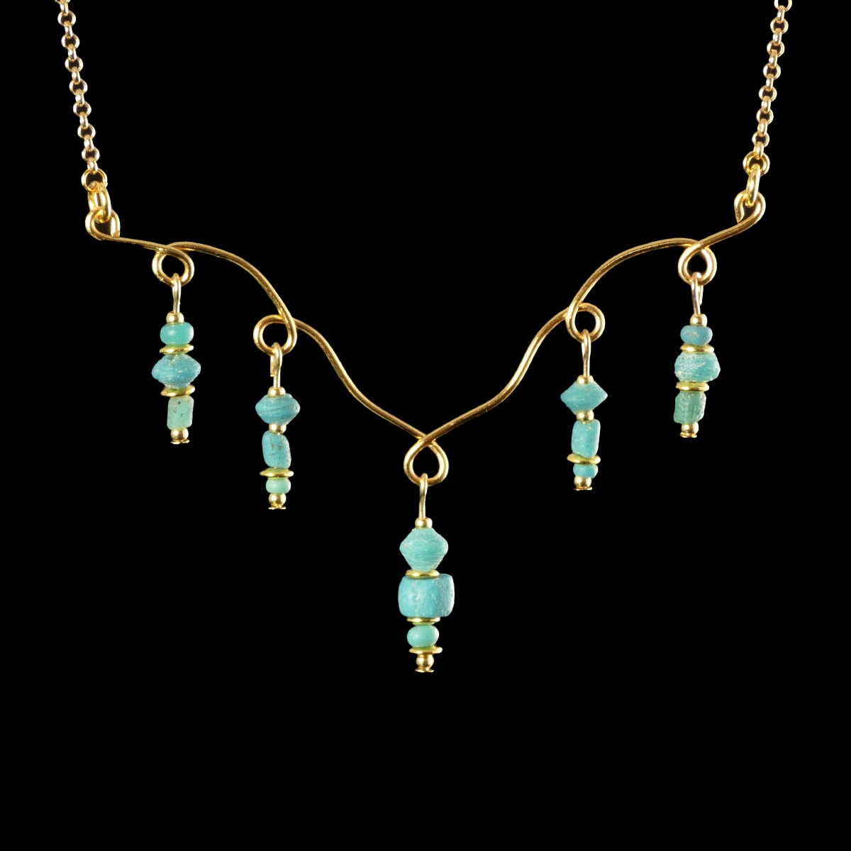 Necklace with Ancient Roman Turquoise Glass Beads