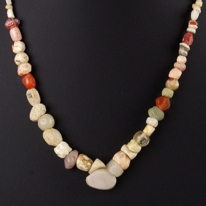 Necklace with ancient stone, crystal and carnelian beads