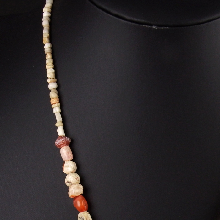Necklace with ancient stone, crystal and carnelian beads