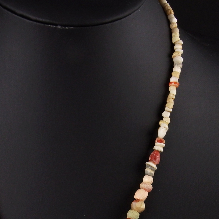 Necklace with ancient stone, crystal and carnelian beads
