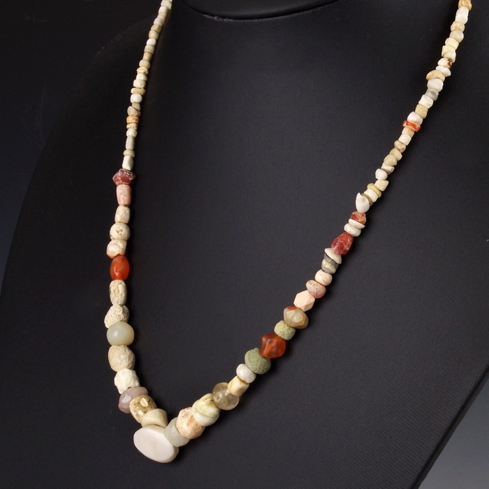 Necklace with ancient stone, crystal and carnelian beads