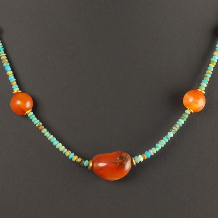 Necklace with Egyptian faience and carnelian beads