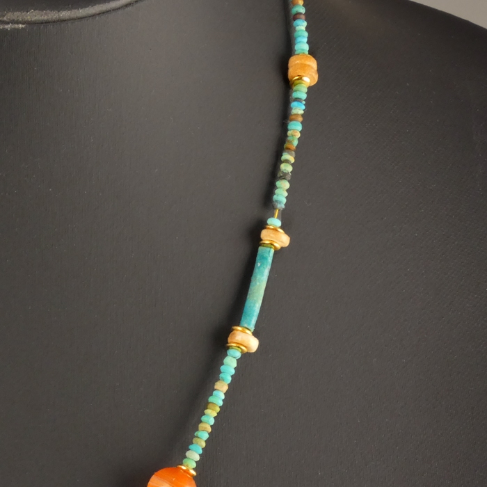 Necklace with Egyptian faience and carnelian beads