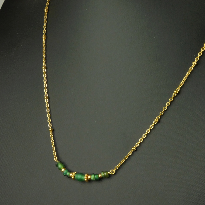 Necklace with Roman green glass beads