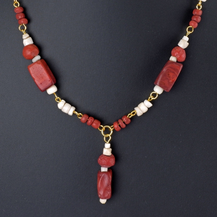 Necklace with Roman red glass and shell beads