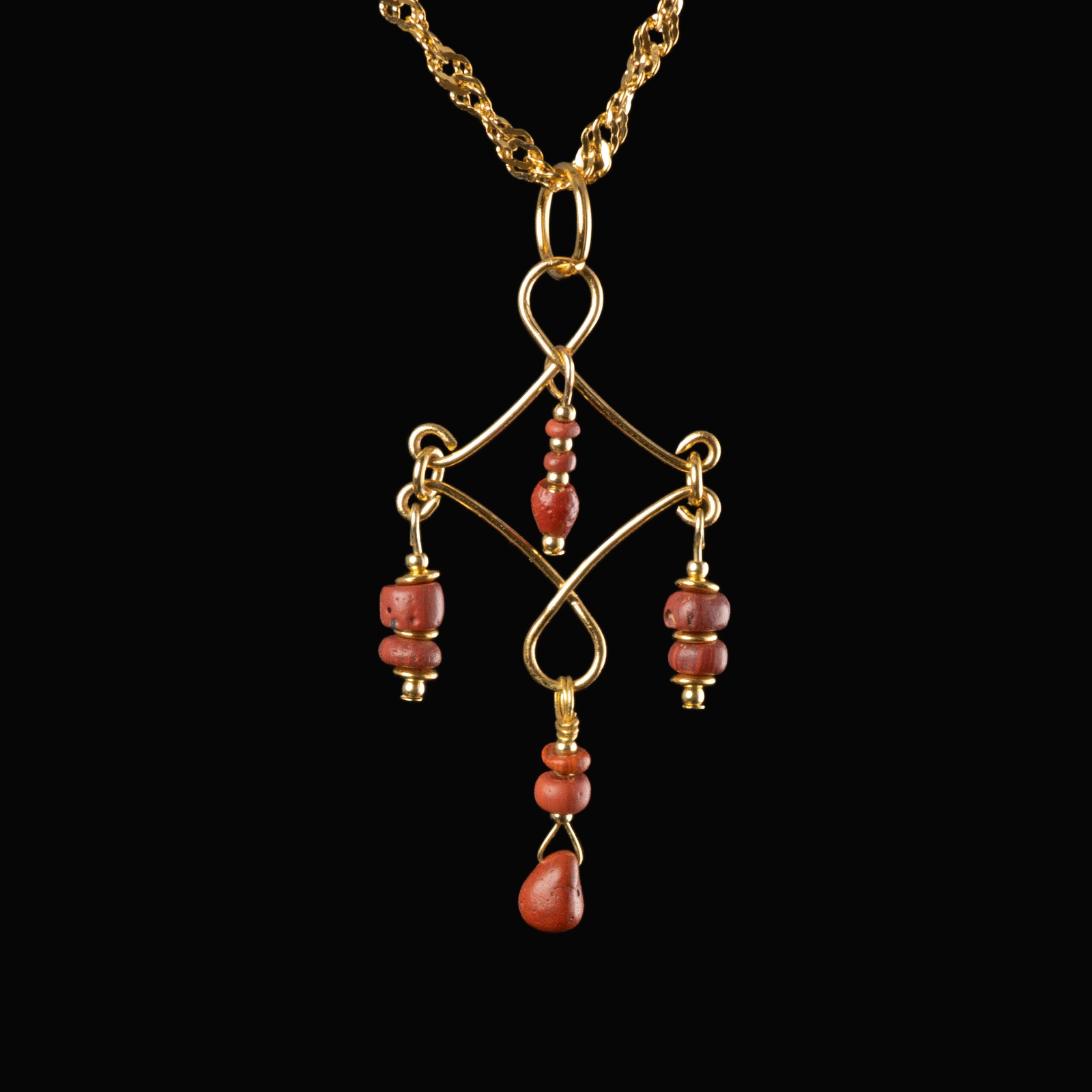 Necklace with Roman red glass beads