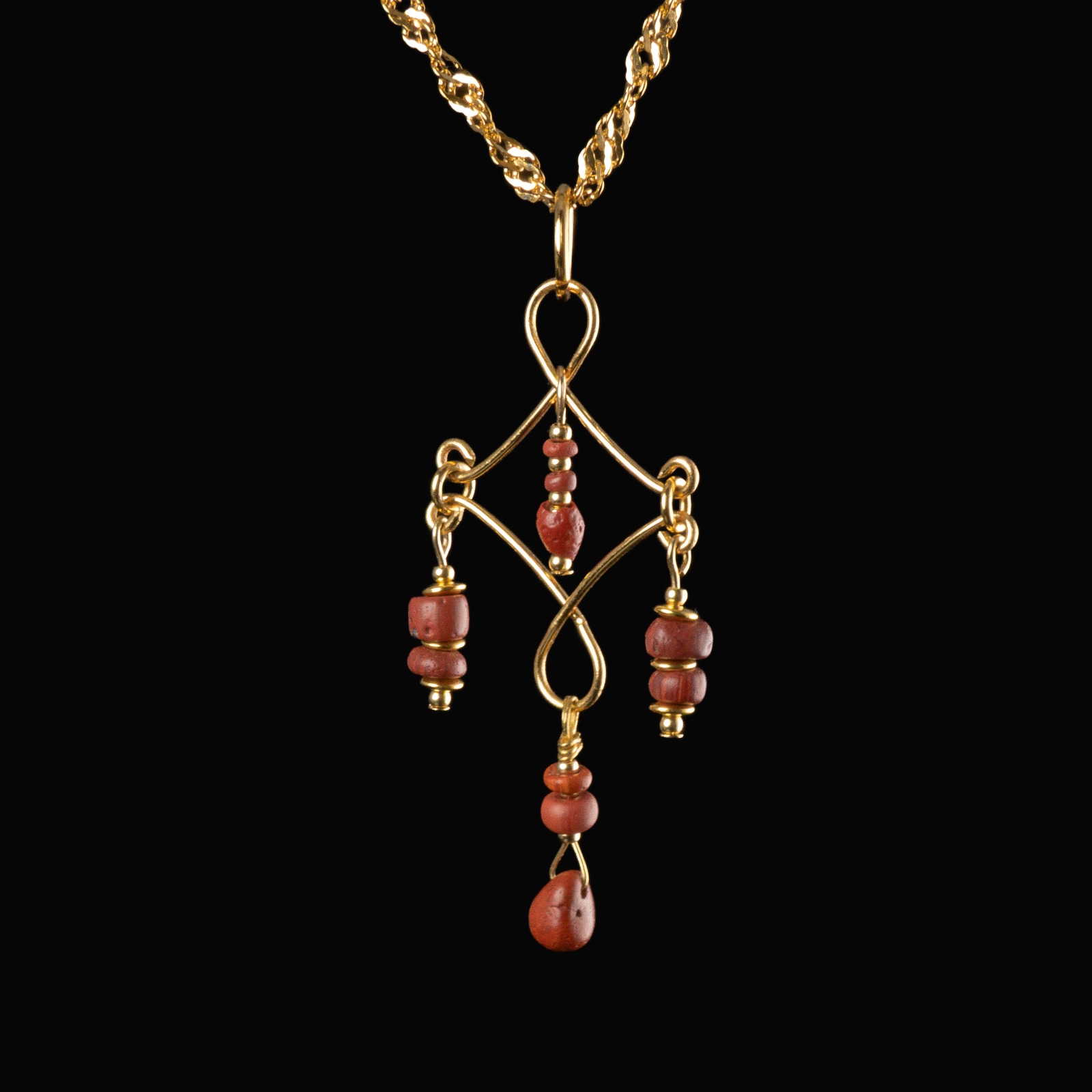 Necklace with Roman red glass beads