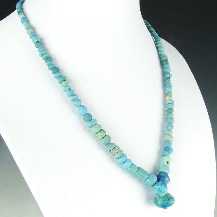 Necklace with Roman turquoise glass and faience beads