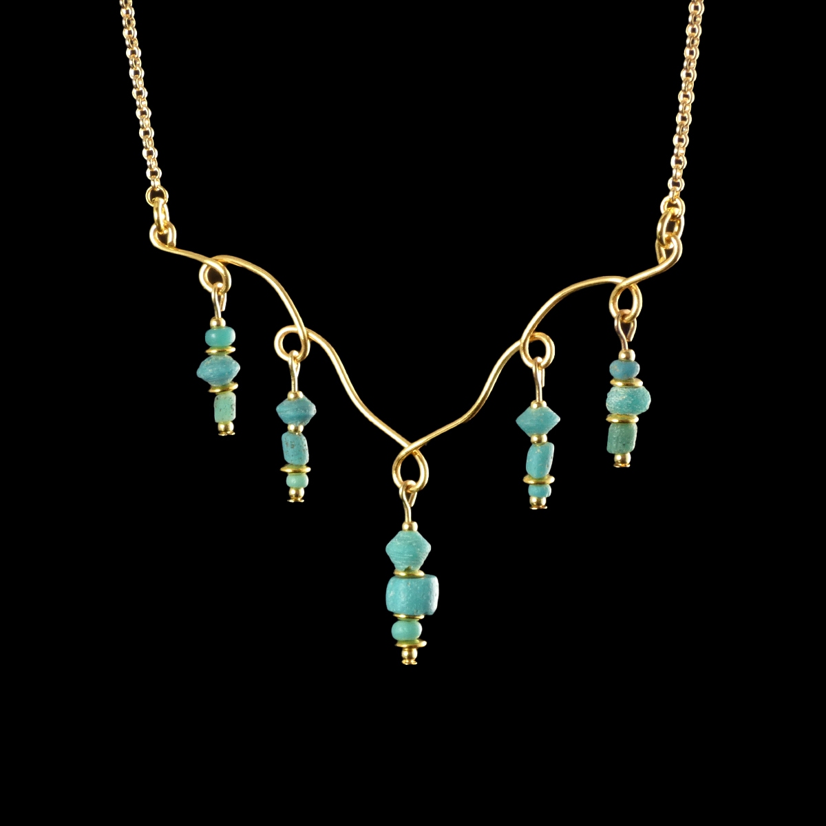 Necklace with Roman turquoise glass beads
