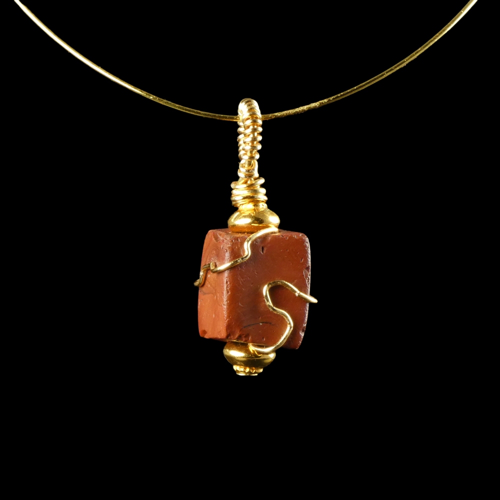 Pendant with a Ancient Roman Red Glass Bead - Wire-Wrapped Design