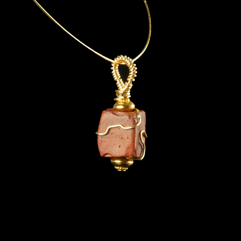 Pendant with a Roman Red Glass Bead - Wire-Wrapped Design