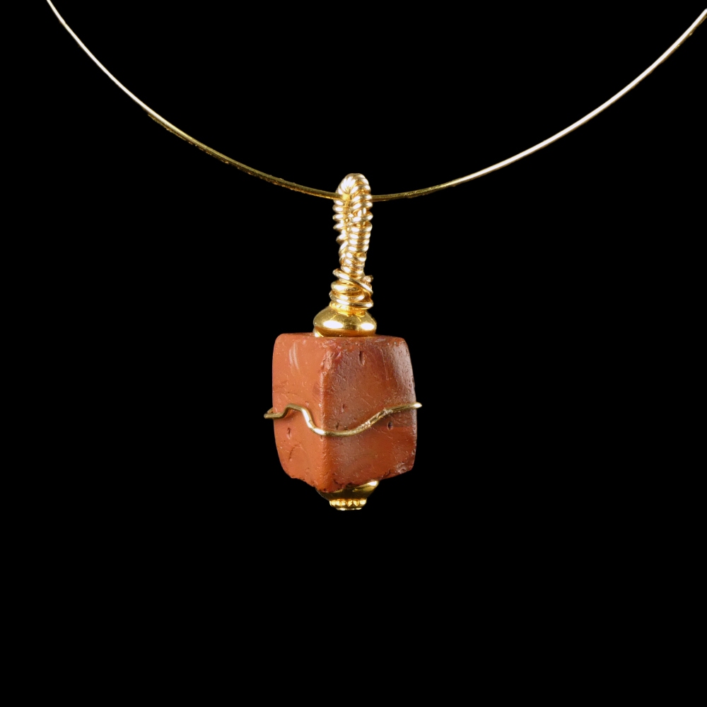 Pendant with a Roman Red Glass Bead - Wire-Wrapped Design