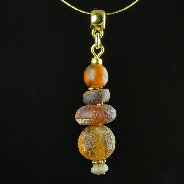 Pendant with Ancient oman Glass and Amber Beads