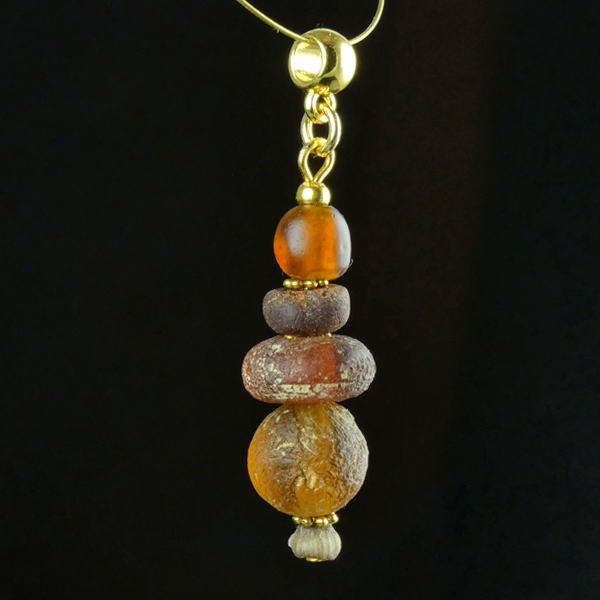 Pendant with Ancient oman Glass and Amber Beads
