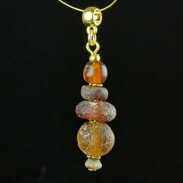 Pendant with Ancient oman Glass and Amber Beads