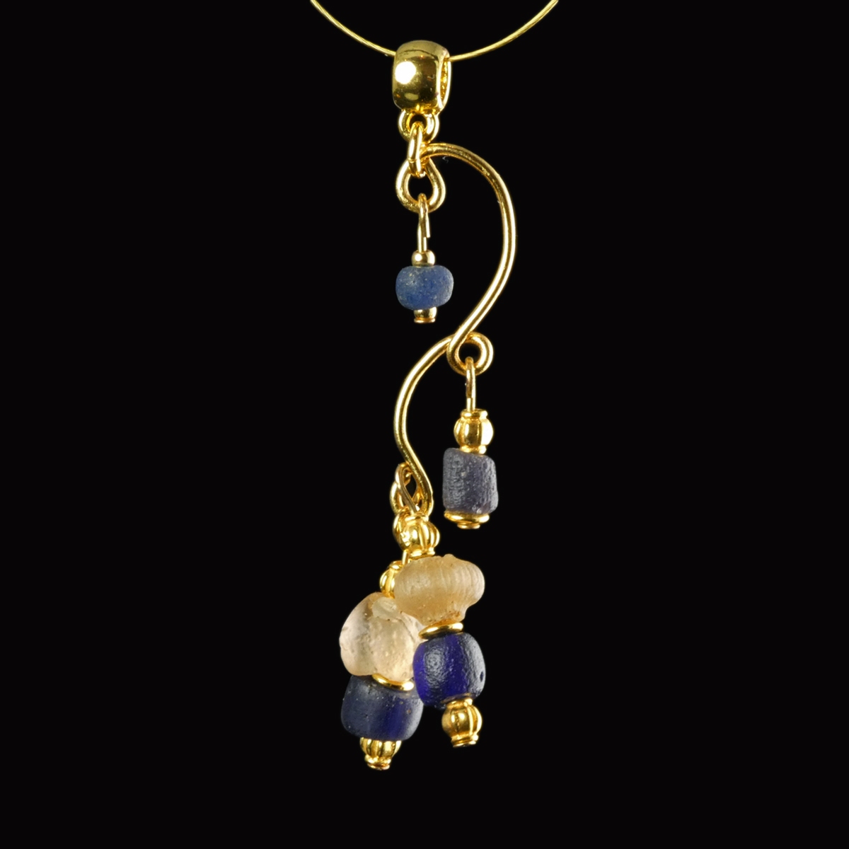 Pendant with Ancient Roman Blue and Semi-Translucent Glass Beads