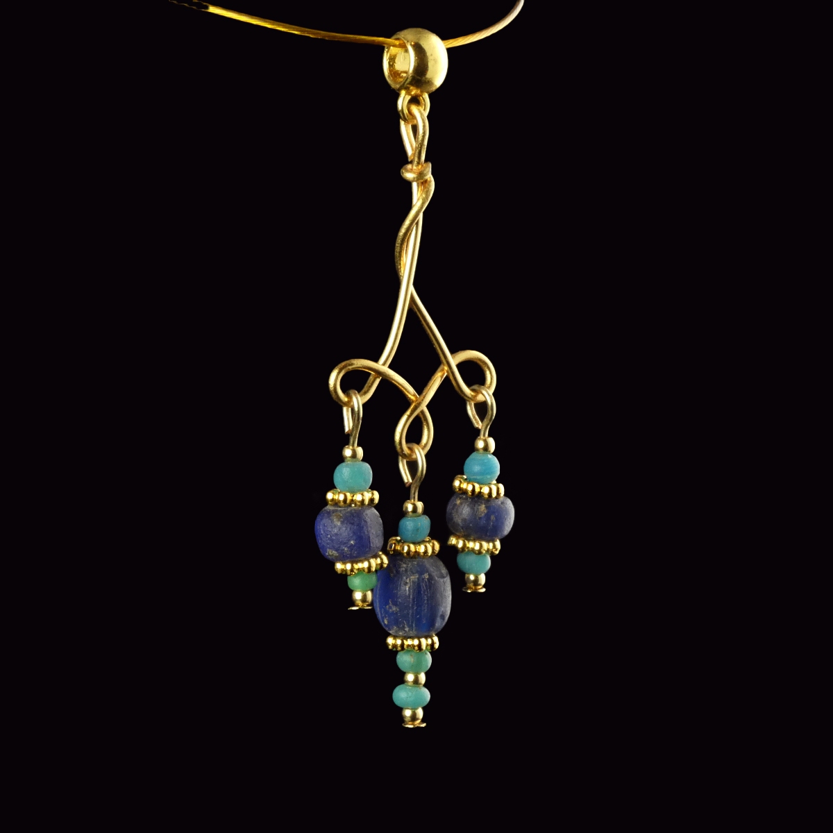 Pendant with Ancient Roman Blue and Turquoise Glass Beads