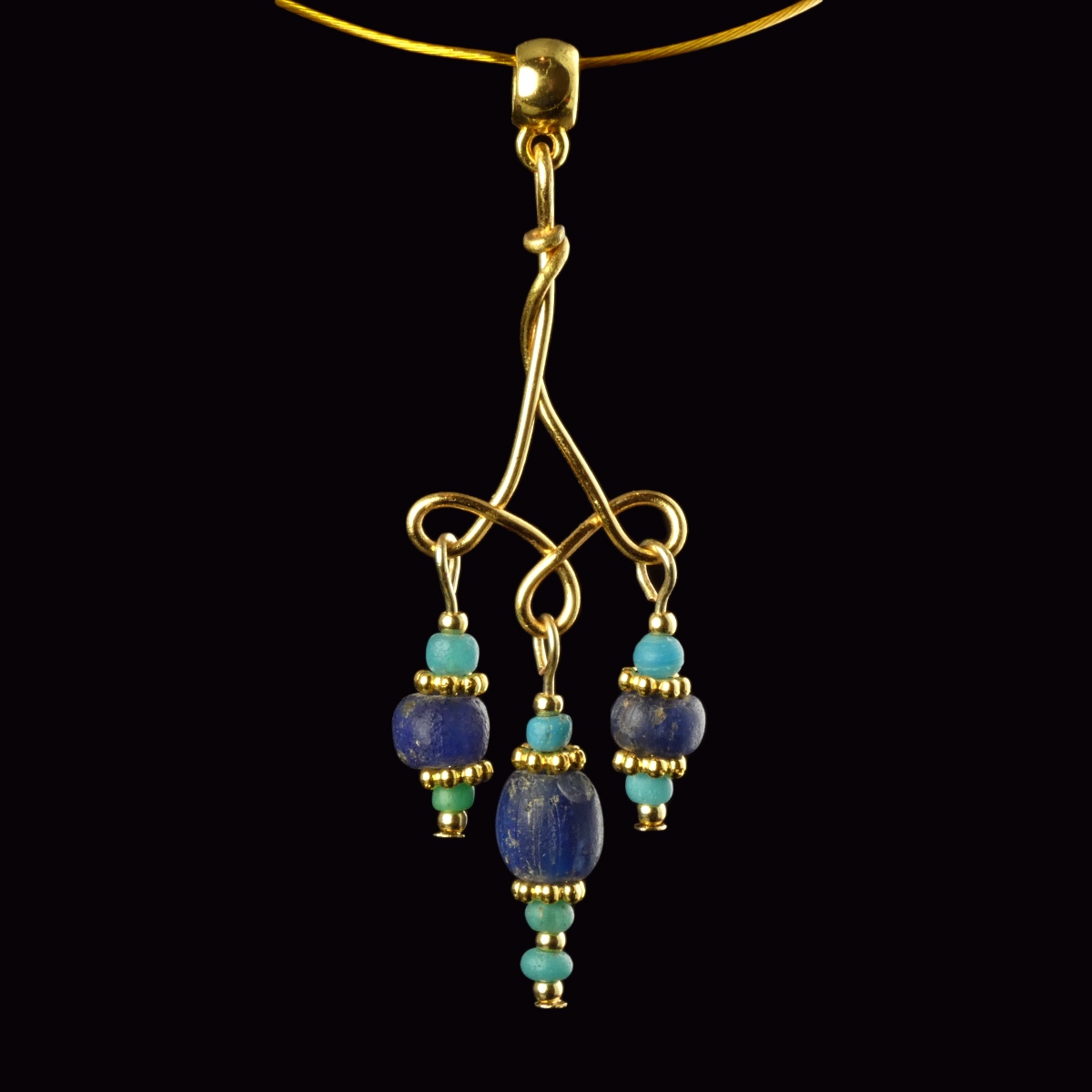 Pendant with Ancient Roman Blue and Turquoise Glass Beads