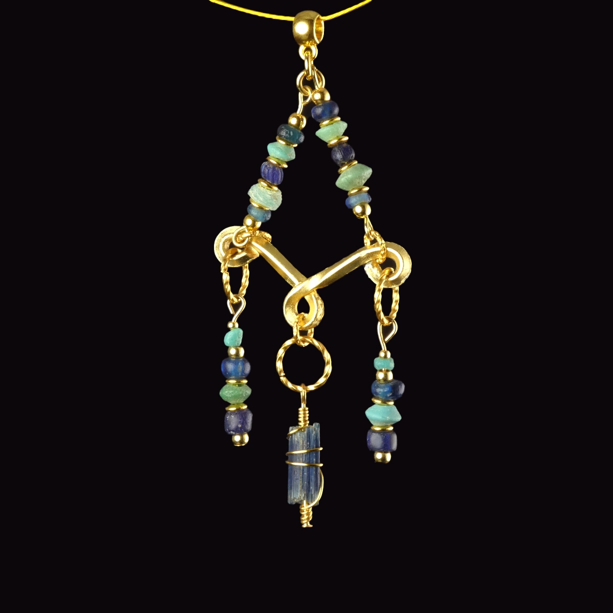 Pendant with Ancient Roman Blue and Turquoise Glass Beads