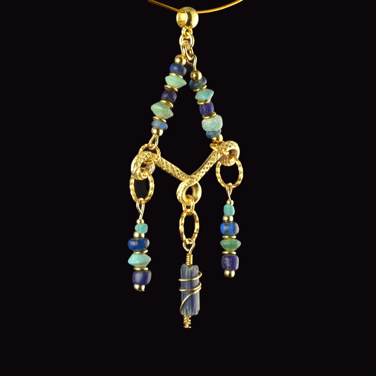 Pendant with Ancient Roman Blue and Turquoise Glass Beads