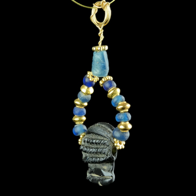 Pendant with Ancient Roman Blue Glass and Amulet Bead