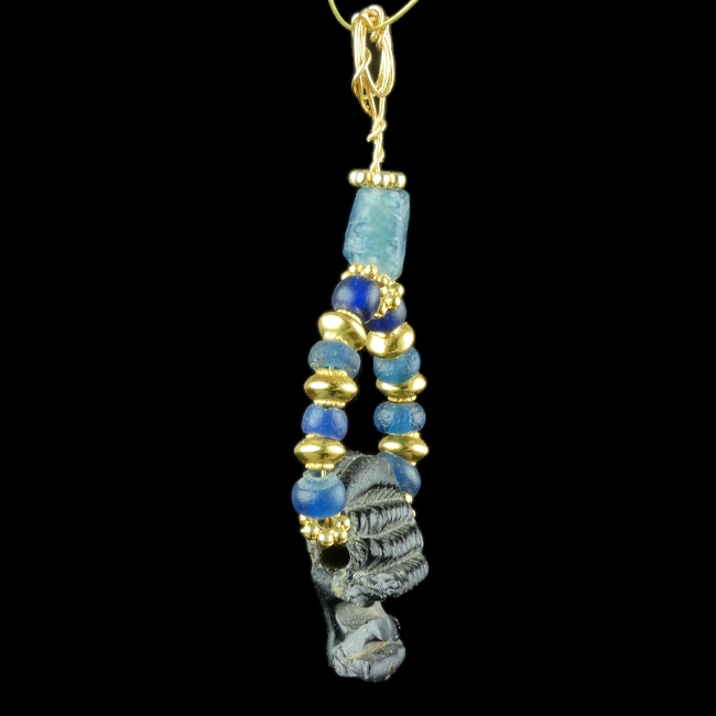 Pendant with Ancient Roman Blue Glass and Amulet Bead