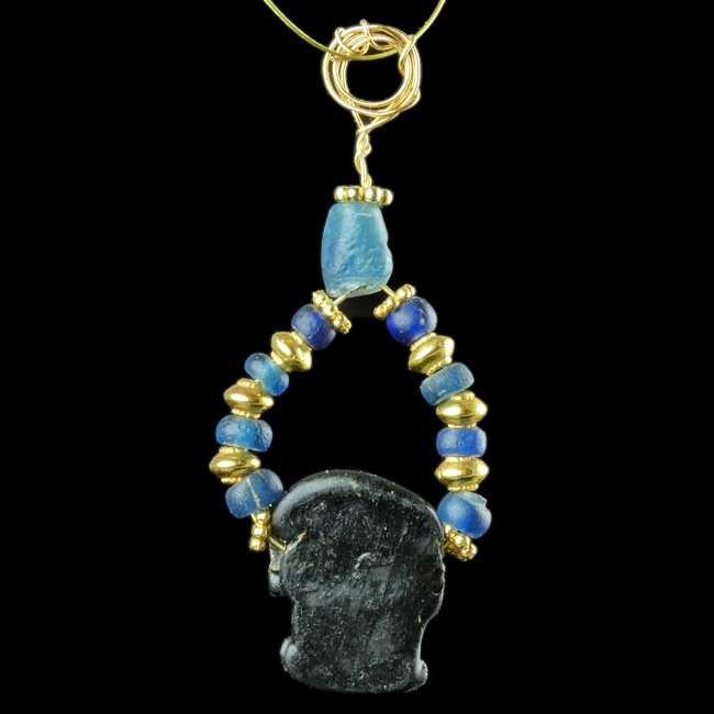 Pendant with Ancient Roman Blue Glass and Amulet Bead