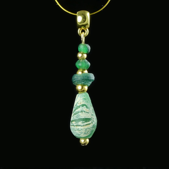 Pendant with Ancient Roman Green Glass Beads