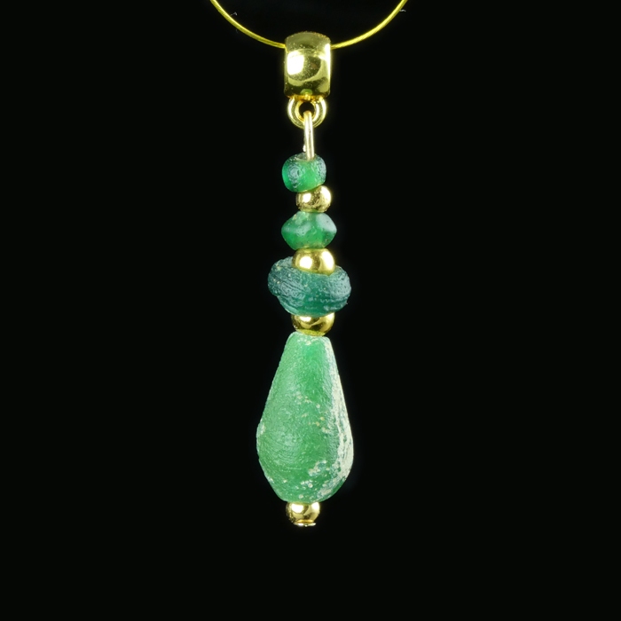 Pendant with Ancient Roman Green Glass Beads