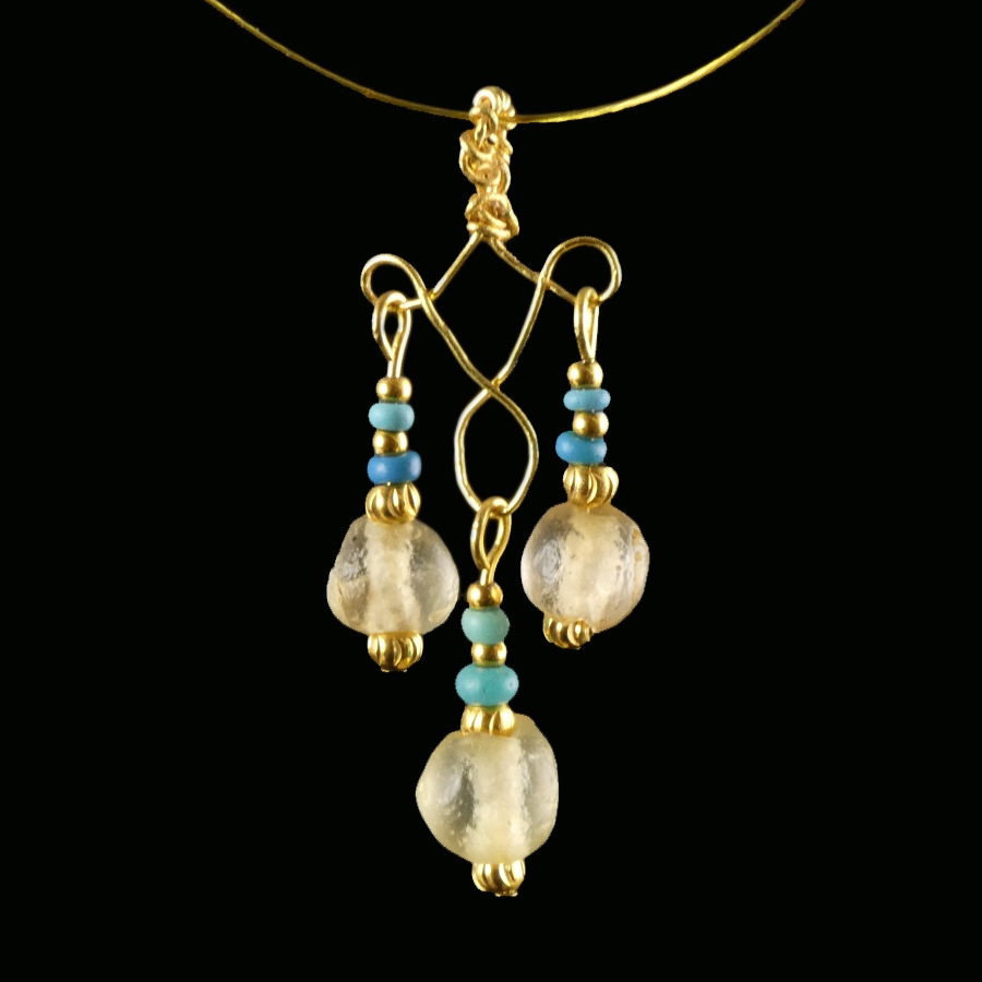 Pendant with Ancient Roman Turquoise and Semi-Translucent Glass Beads