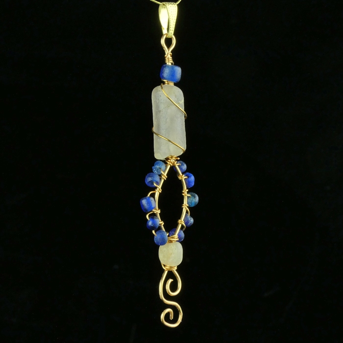 Pendant with Roman blue and semi-translucent glass beads