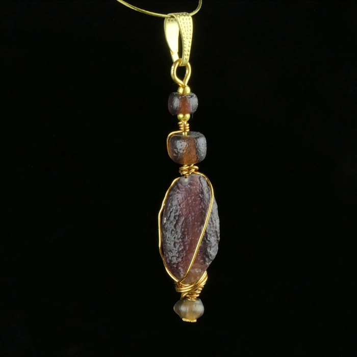 Pendant with Roman Purple Glass Beads - Wire-Wrapped Design