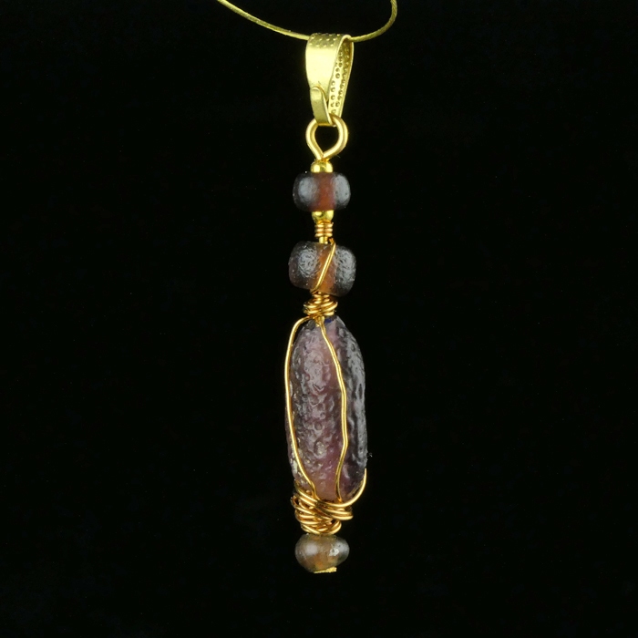Pendant with Roman Purple Glass Beads - Wire-Wrapped Design