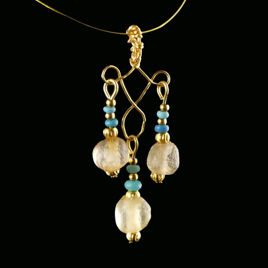 Pendant with Roman Turquoise and Semi-Translucent Glass Beads