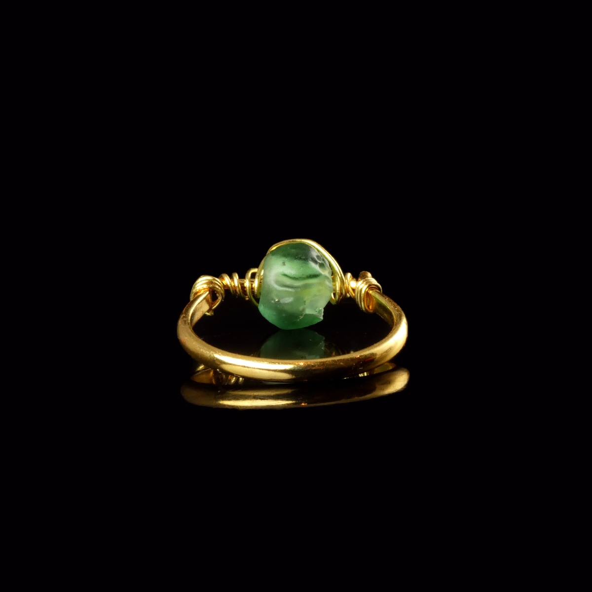 Ring with a Roman Green Glass Bead - Wire-Wrapped Design