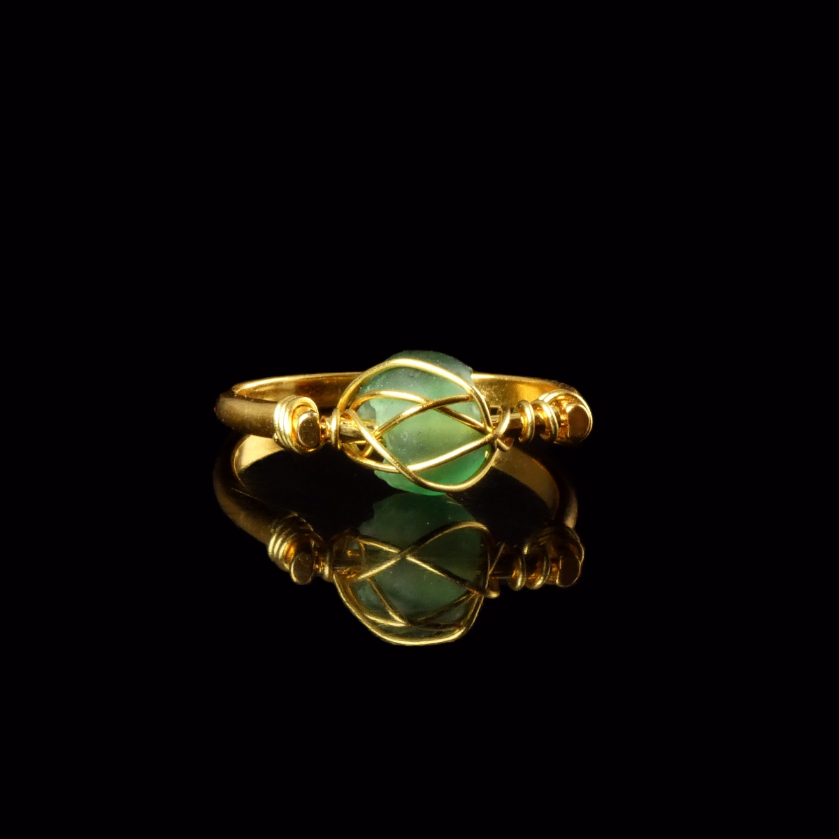 Ring with a Roman Green Glass Bead - Wire-Wrapped Design
