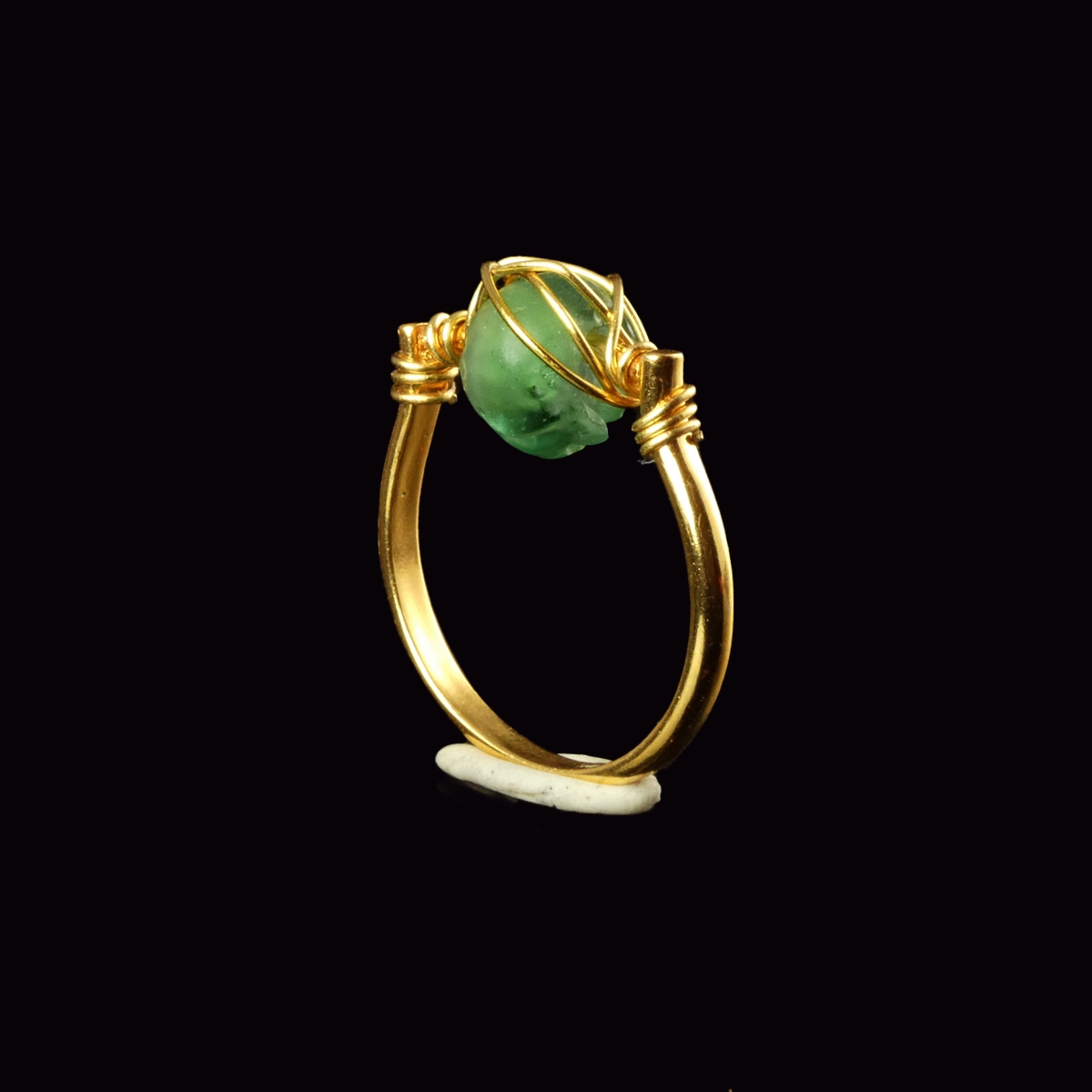Ring with a Roman Green Glass Bead, Wire-Wrapped Design