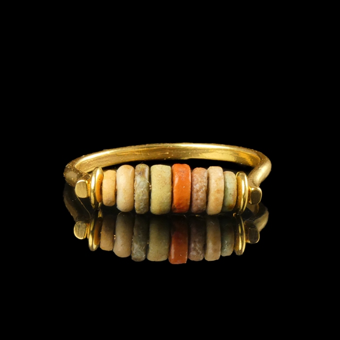 Ring with ancient Egyptian multicoloured faience beads