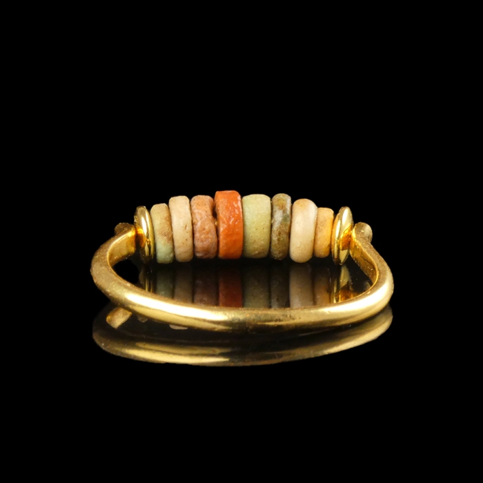Ring with ancient Egyptian multicoloured faience beads